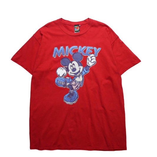 90s 美國製 Disney Mickey Mouse 紅色膠印tee - 富士鳥古著