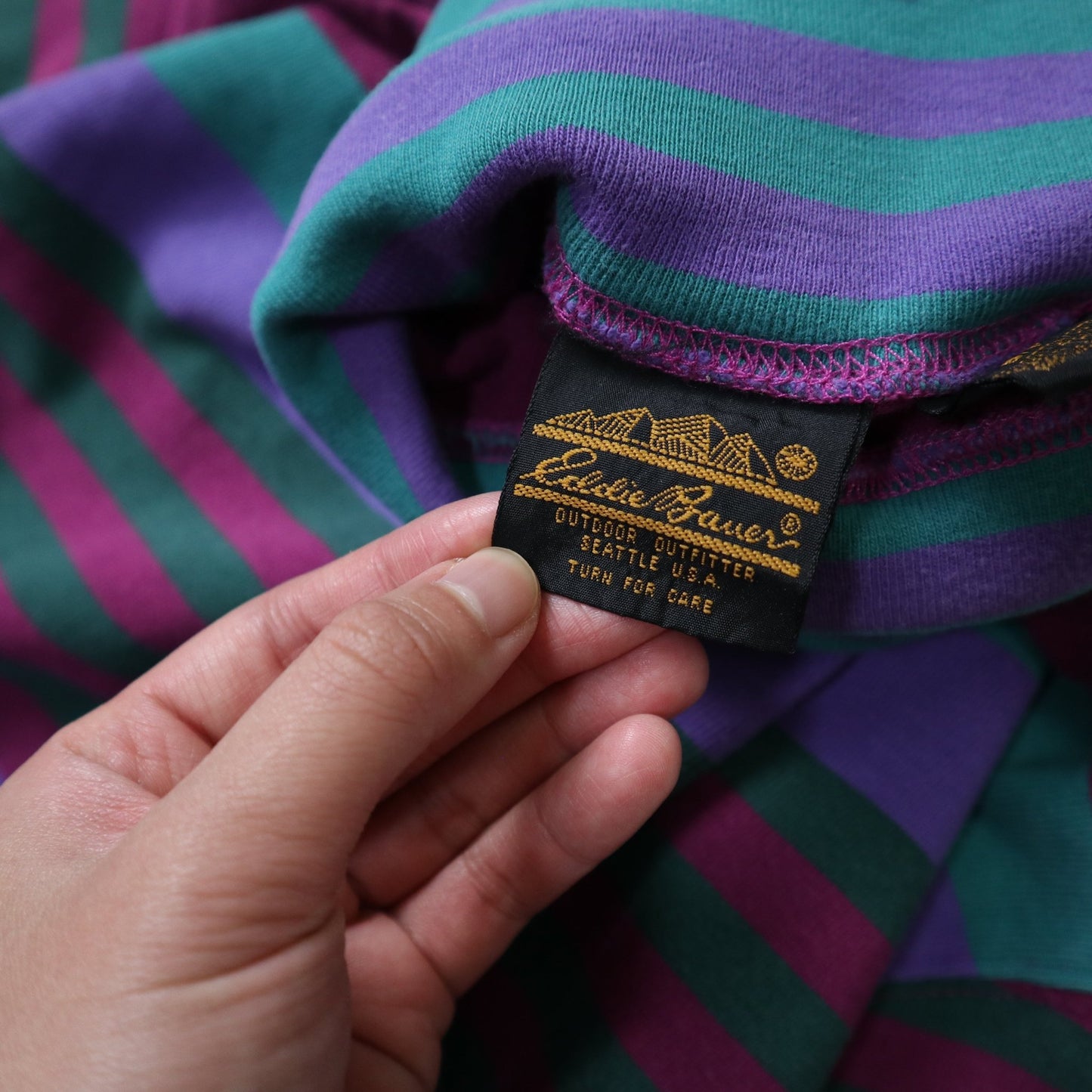 90s Eddie Bauer 彩色條紋高領棉質上衣 - 富士鳥古著
