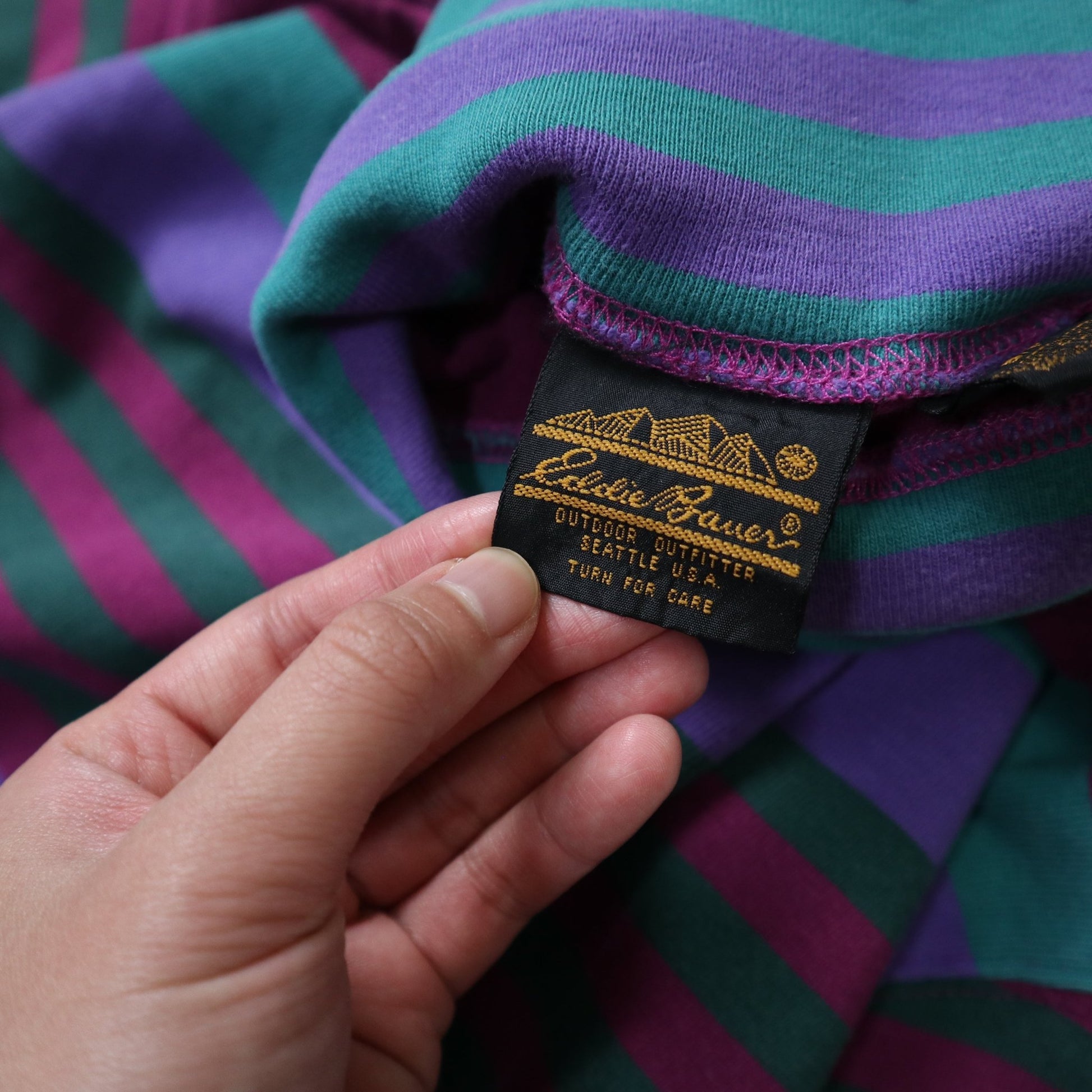90s Eddie Bauer 彩色條紋高領棉質上衣 - 富士鳥古著