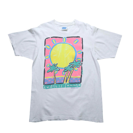 90s Fruit of the loom 美國製 無盡的夏日手繪太陽tee - 富士鳥古著