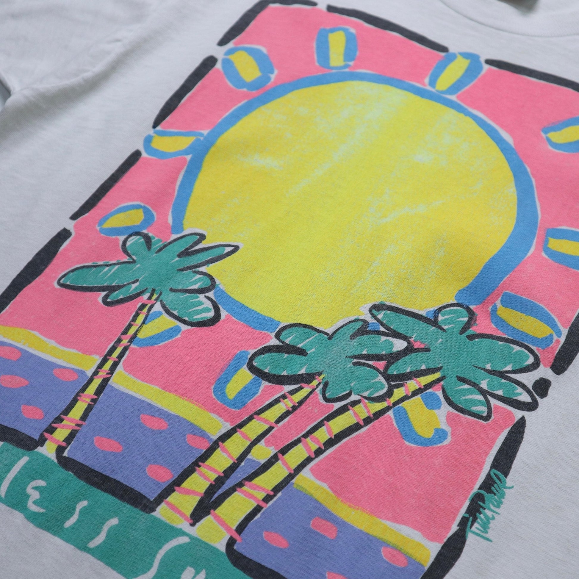 90s Fruit of the loom 美國製 無盡的夏日手繪太陽tee - 富士鳥古著