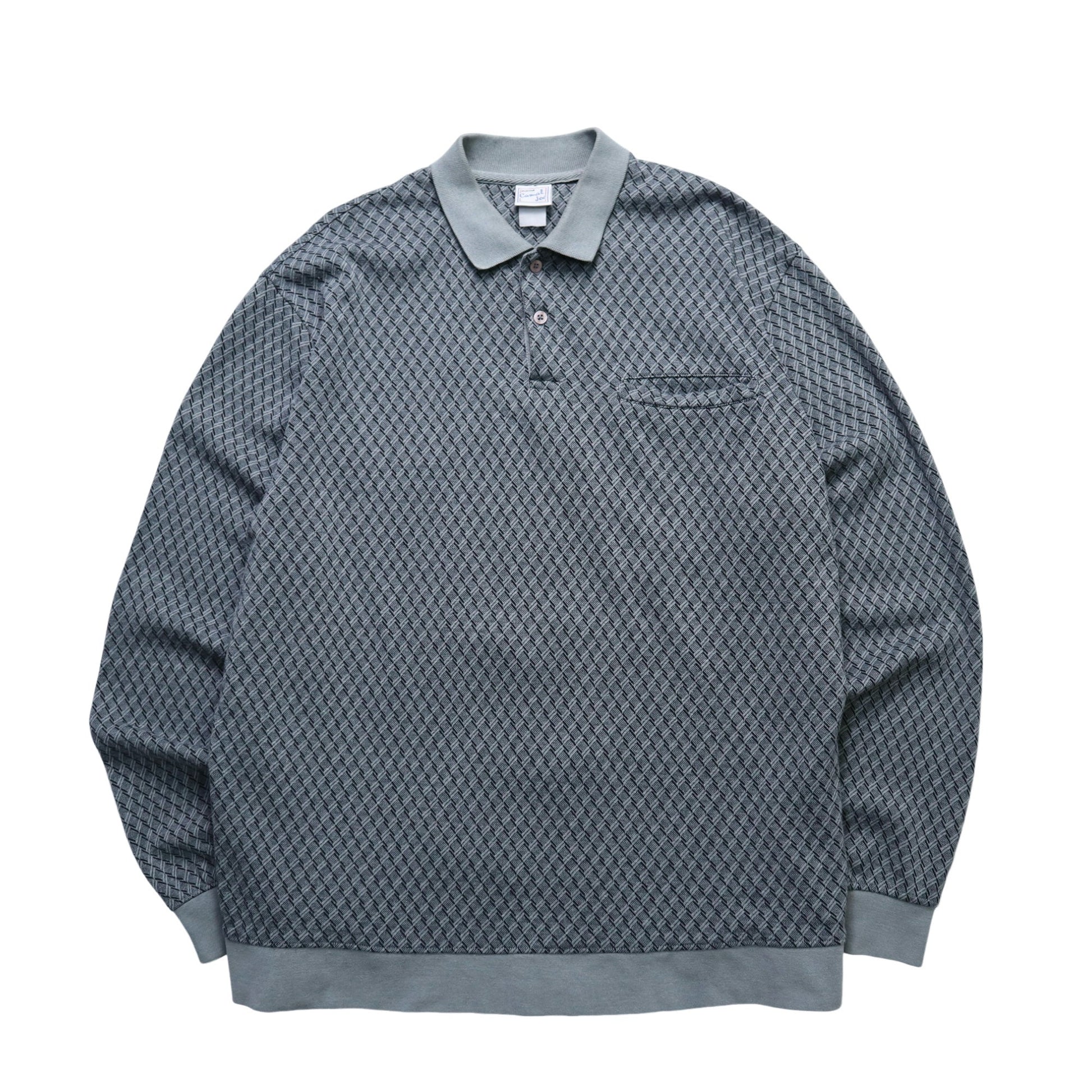 90s Haband Casual Joe 灰色幾何織紋長袖polo衫 休閒襯衫 - 富士鳥古著