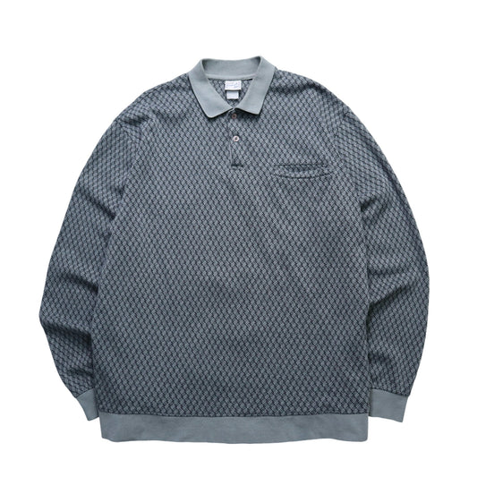 90s Haband Casual Joe 灰色幾何織紋長袖polo衫 休閒襯衫 - 富士鳥古著