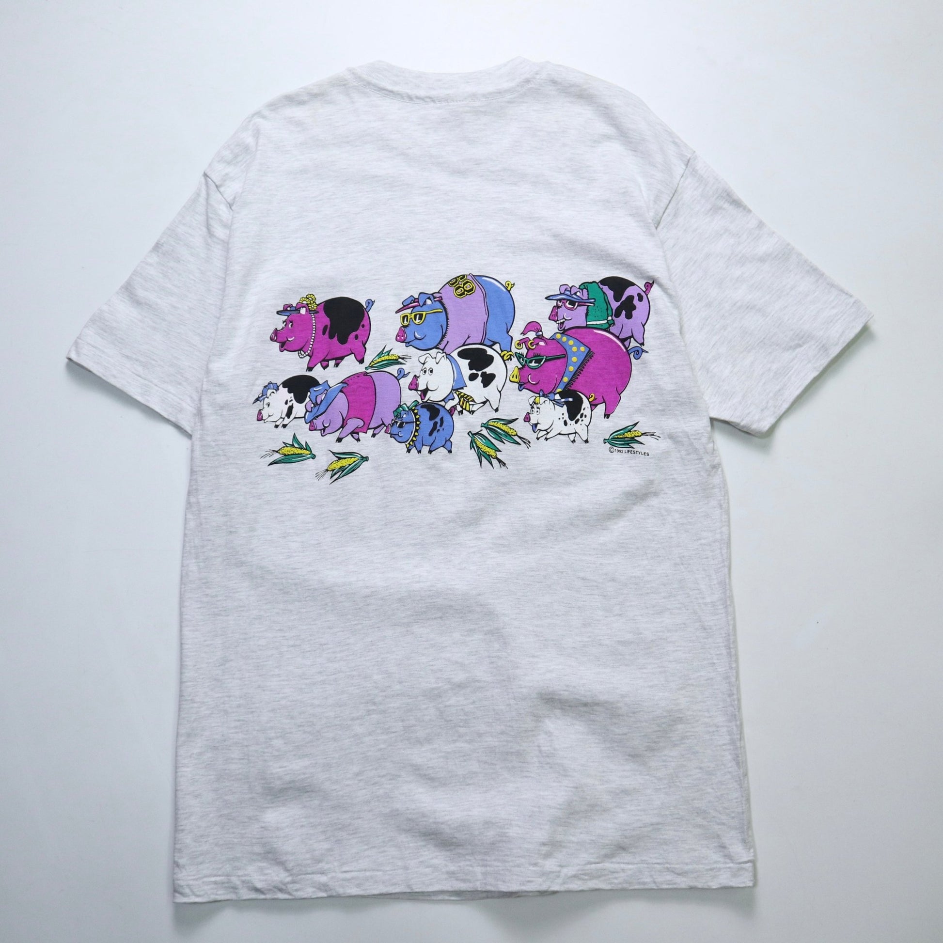 90s Hanes 美國製 密西根州Alpena卡通豬tee*庫存新品 - 富士鳥古著