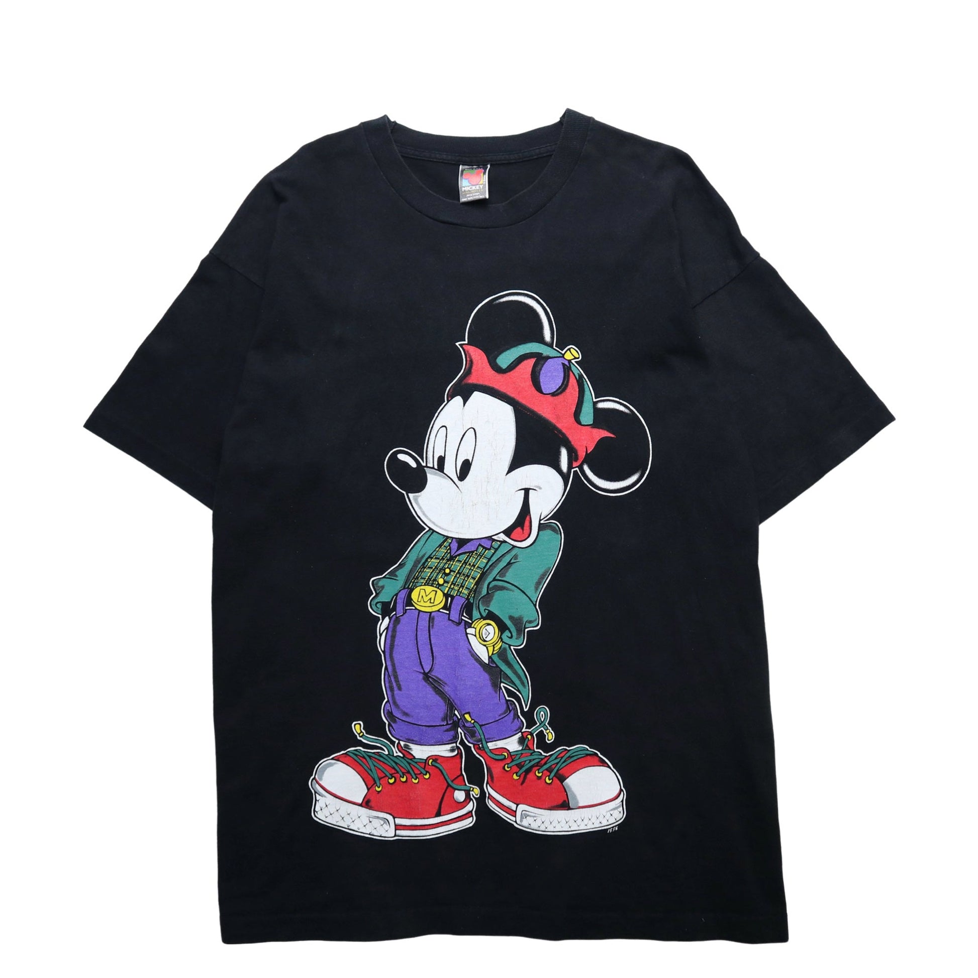 90s 美國製 Hip - Hop Mickey黑色純棉膠印tee - 富士鳥古著
