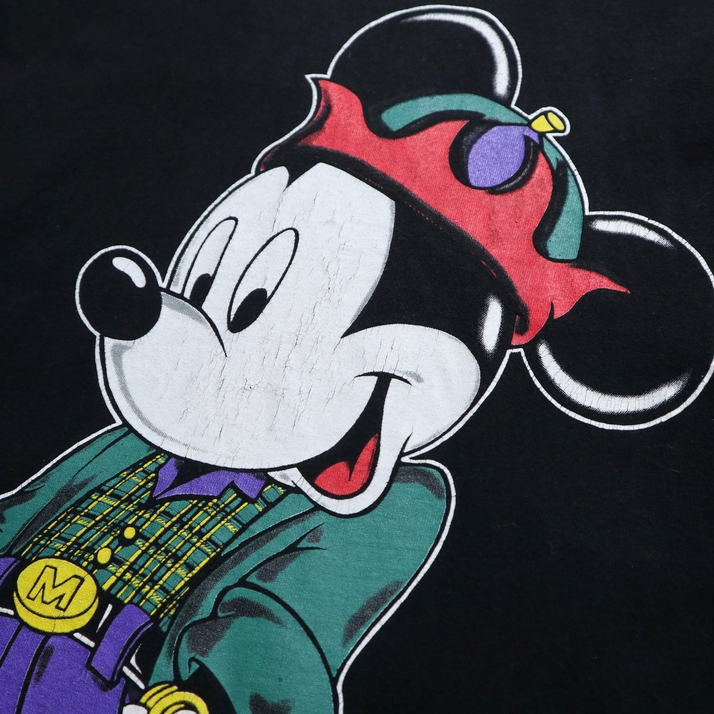 90s 美國製 Hip - Hop Mickey黑色純棉膠印tee - 富士鳥古著