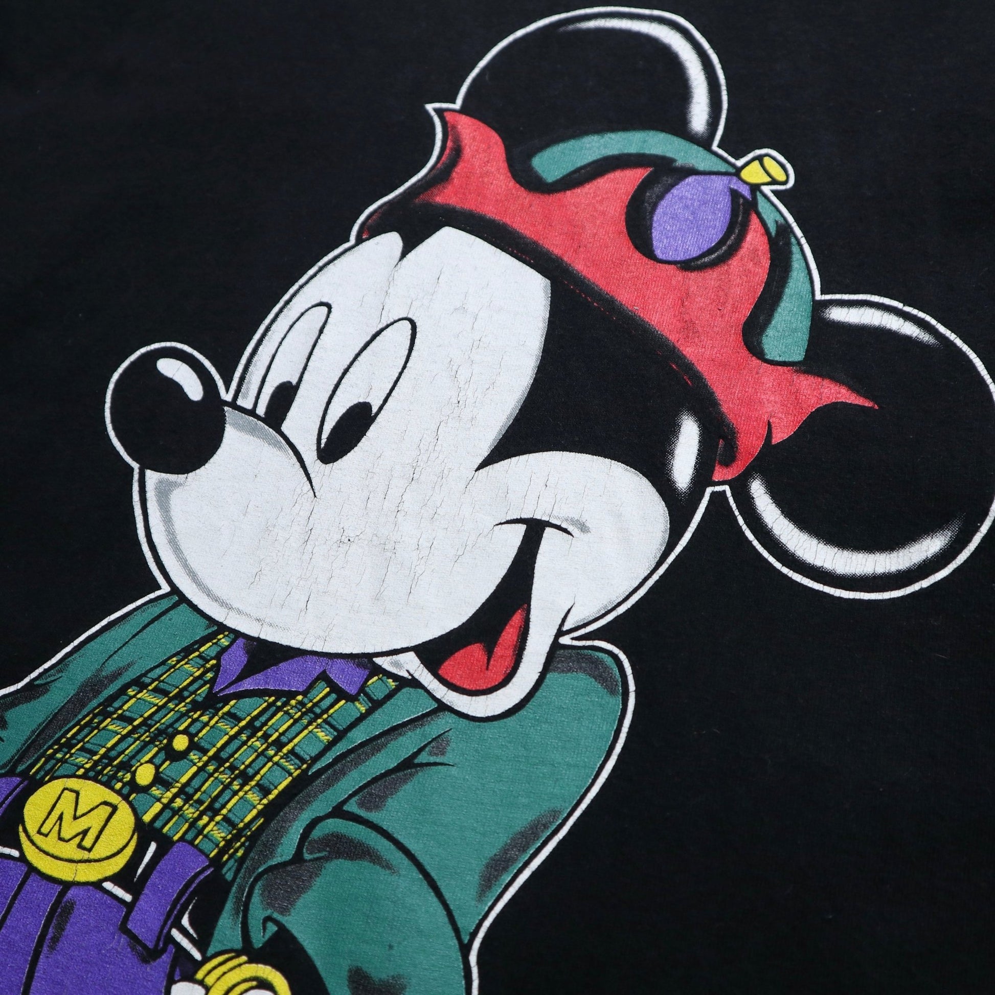90s 美國製 Hip - Hop Mickey黑色純棉膠印tee - 富士鳥古著