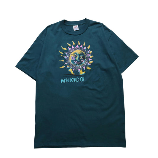 90s JERZEES 美國製 墨西哥旅行太陽圖騰紀念tee - 富士鳥古著