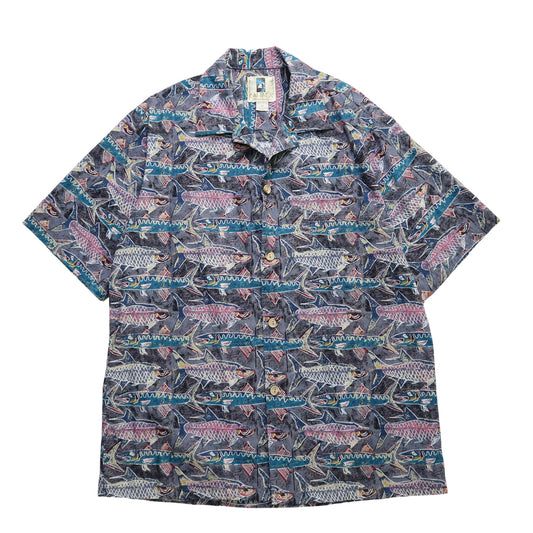 90s kahala 美國製 滿版魚印花夏威夷襯衫 - 富士鳥古著