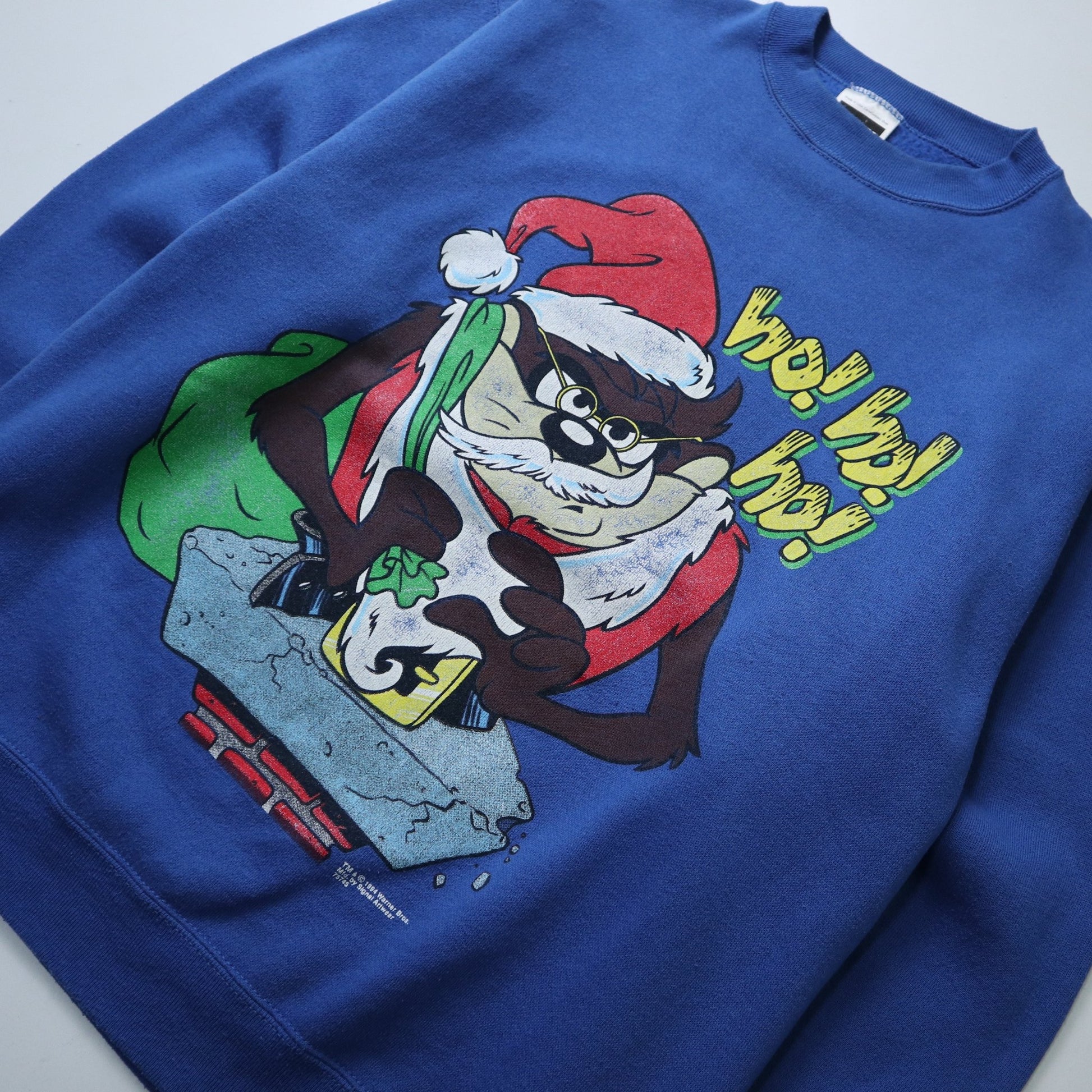 90s 美國製 Looney Tunes Taz 寶藍色聖誕老人衛衣 - 富士鳥古著