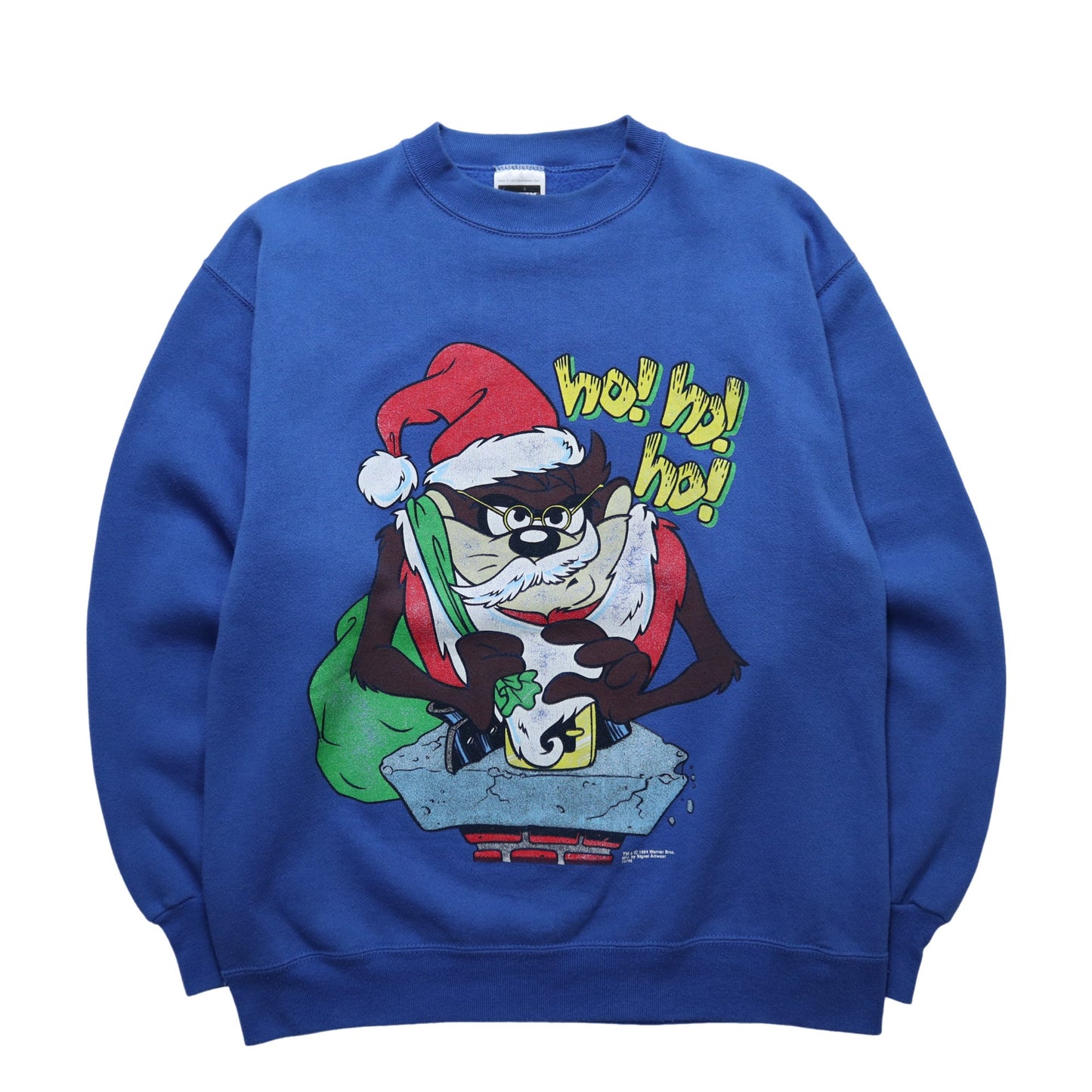 90s 美國製 Looney Tunes Taz 寶藍色聖誕老人衛衣 - 富士鳥古著