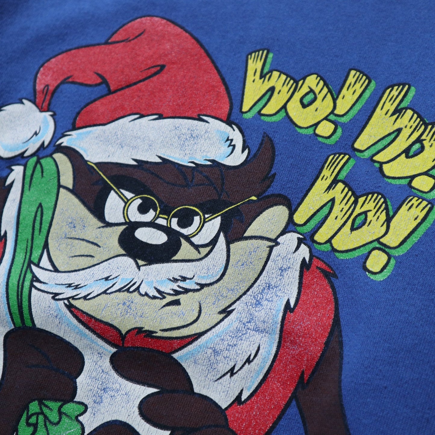 90s 美國製 Looney Tunes Taz 寶藍色聖誕老人衛衣 - 富士鳥古著