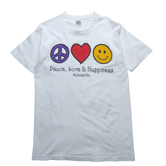 90s 美國製 Peace Love Happiness T-Shirt - 富士鳥古著