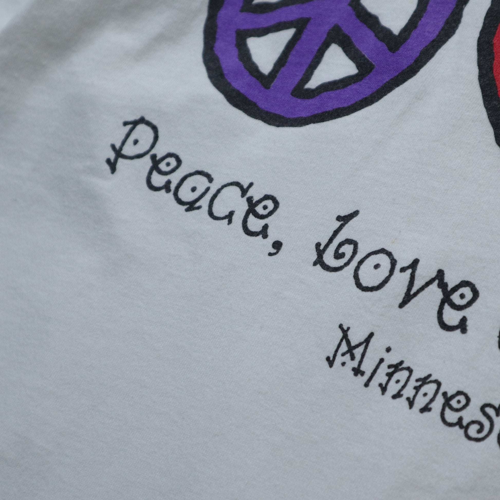 90s 美國製 Peace Love Happiness T-Shirt - 富士鳥古著