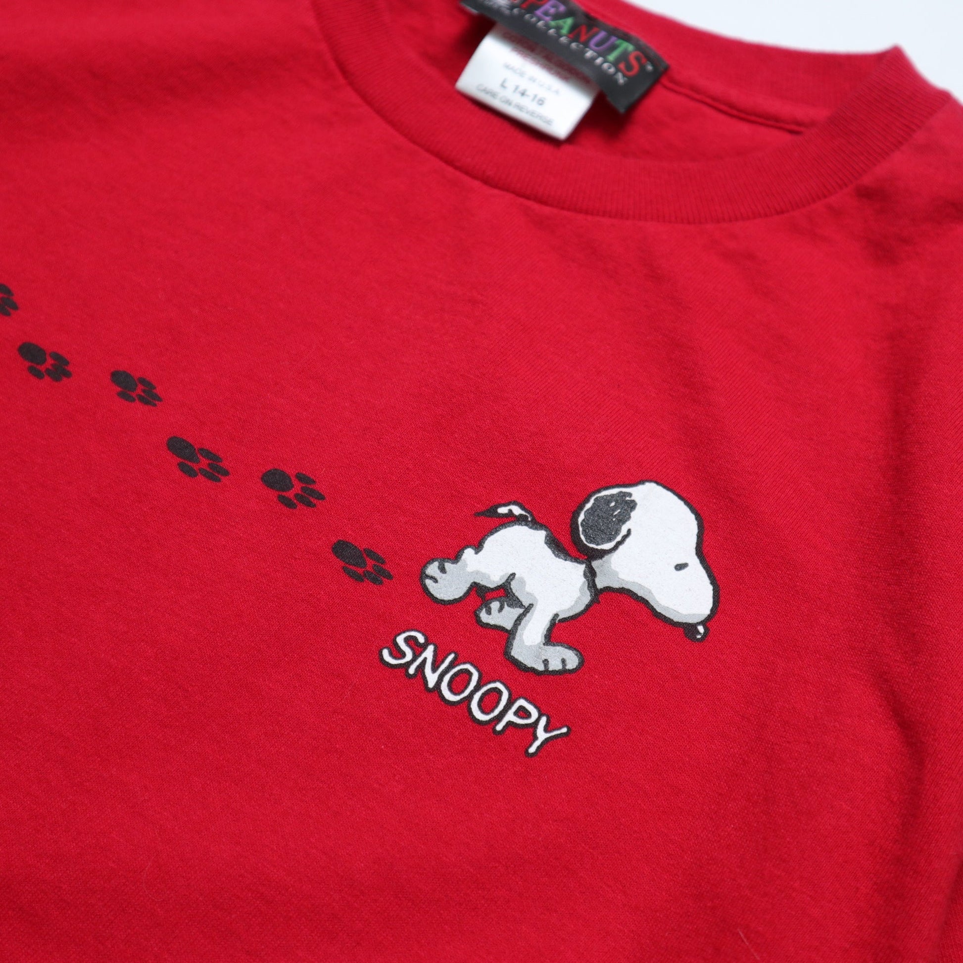 90's 美國製 Peanuts Snoopy 紅色圓領tee - 富士鳥古著