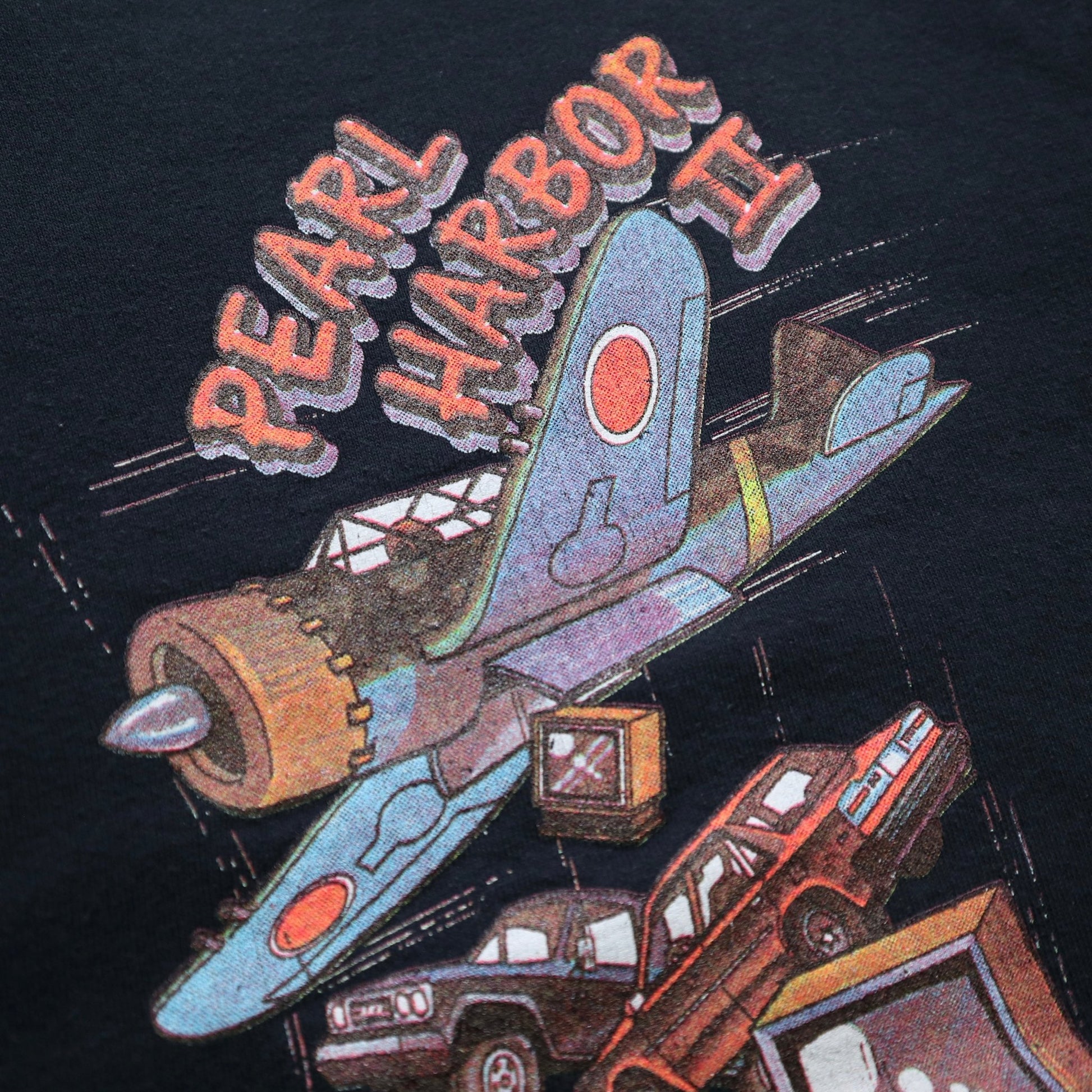 90s Pearl Harbor II 幽默標語 黑色圓領衛衣 - 富士鳥古著