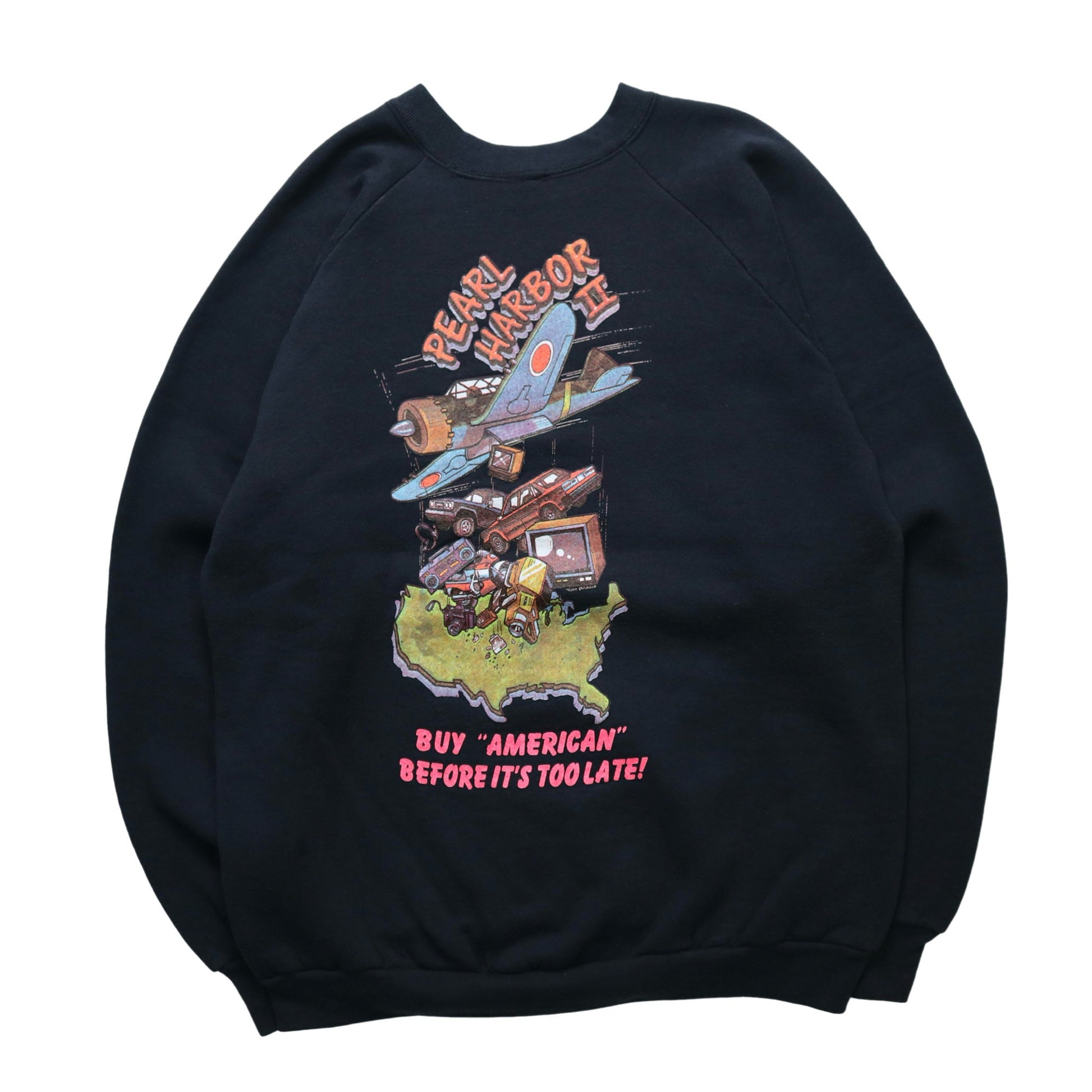 90s Pearl Harbor II 幽默標語 黑色圓領衛衣 - 富士鳥古著