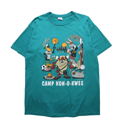 90s 美國製 樂ㄧ通 露營主題湖水綠膠印tee - 富士鳥古著