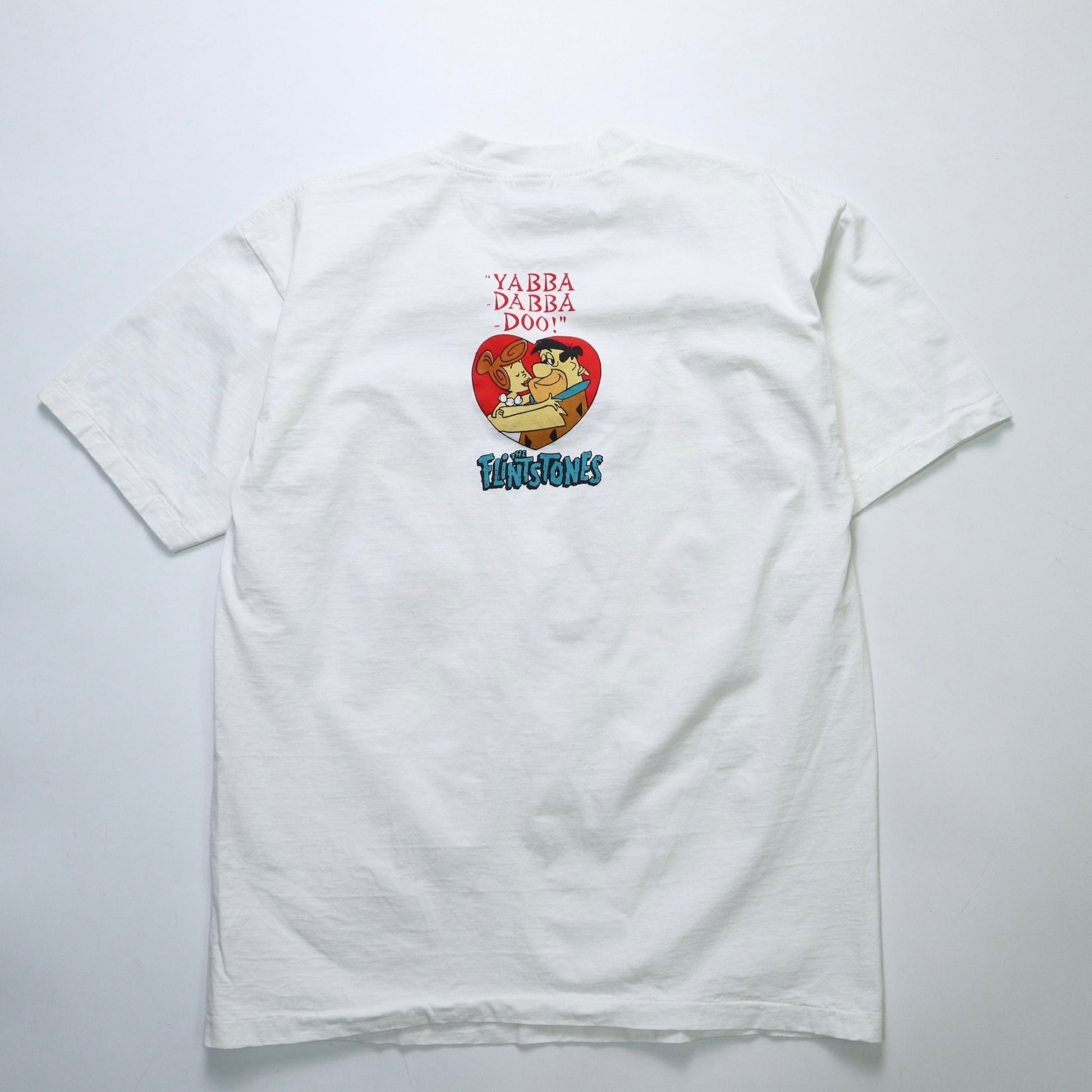 90s 摩登原始人 白色純棉tee Single Stitch - 富士鳥古著