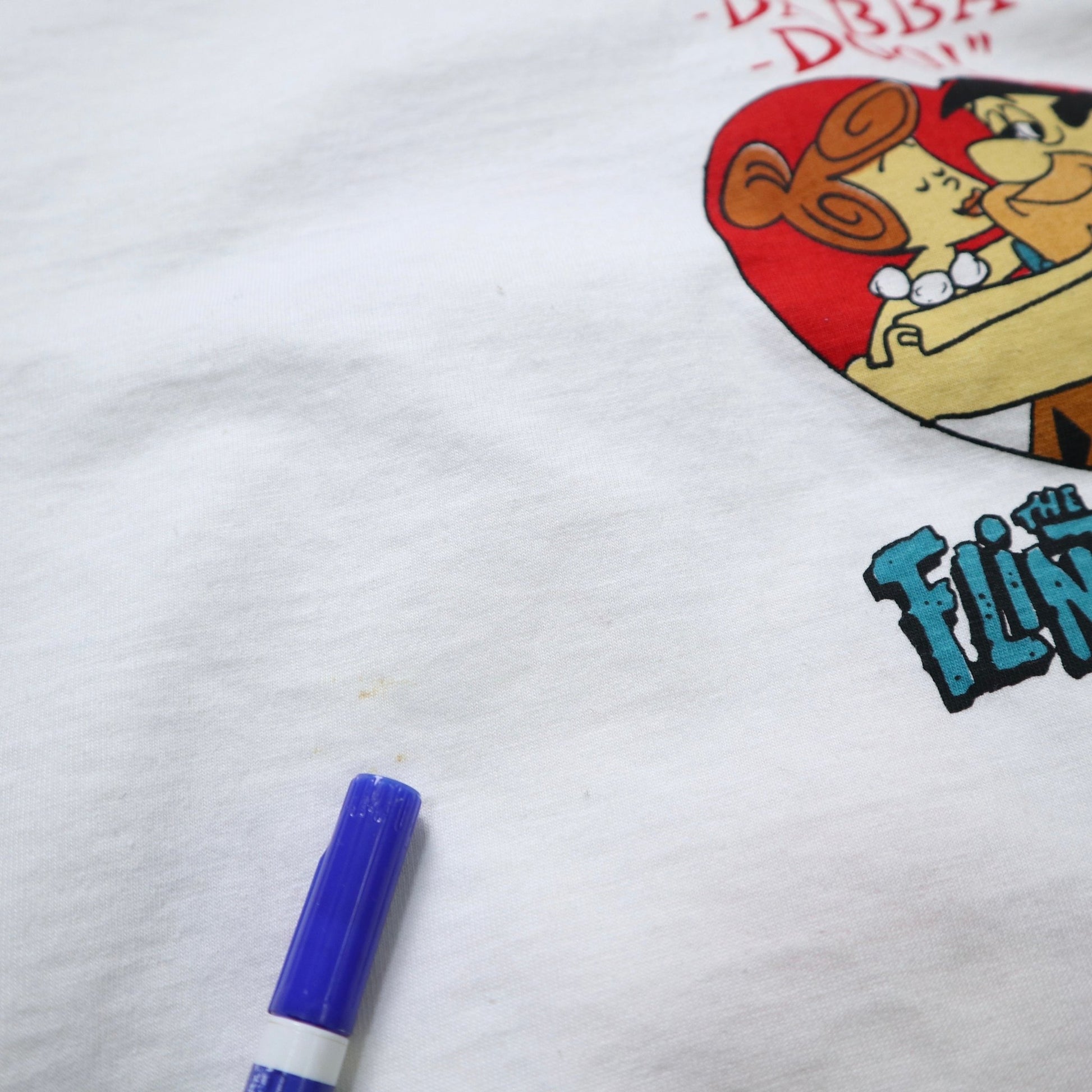 90s 摩登原始人 白色純棉tee Single Stitch - 富士鳥古著