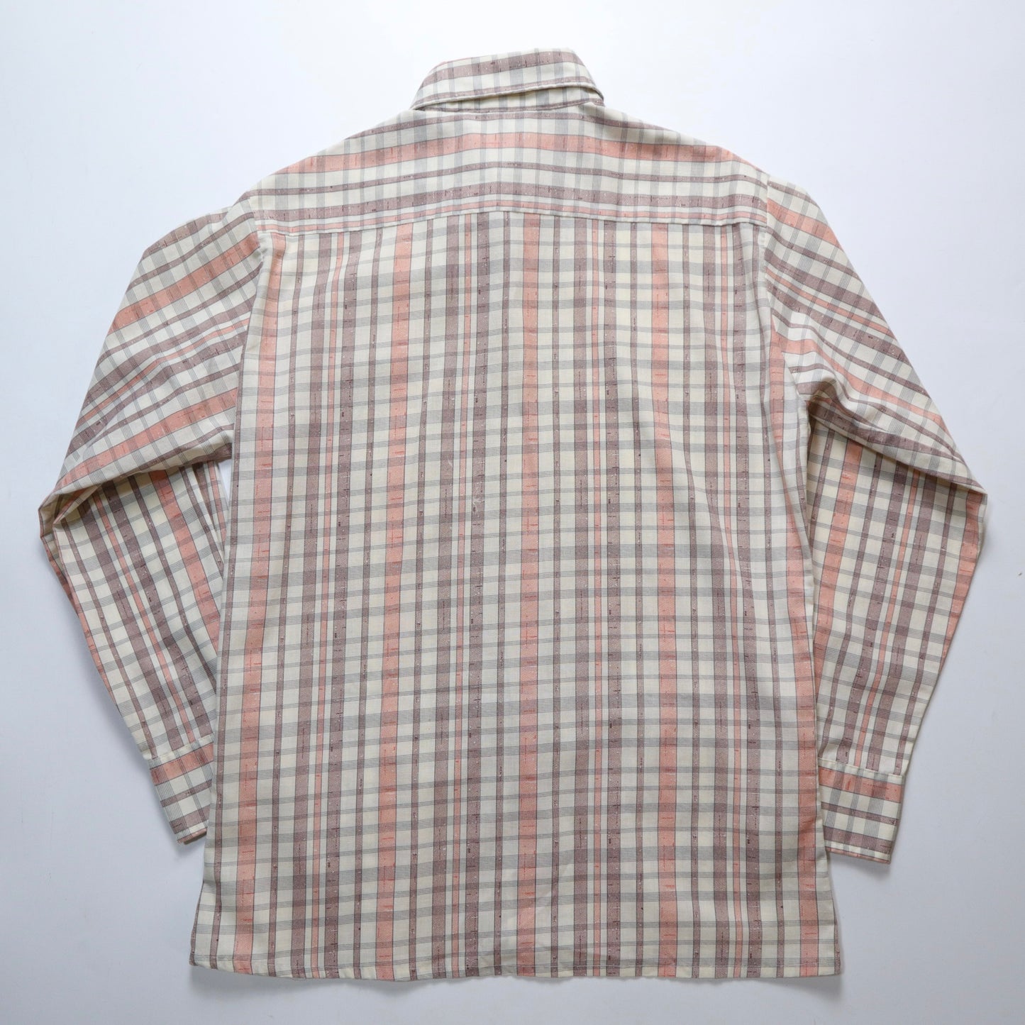 1970s Perma-Press pink and white plaid arrow collar shirt