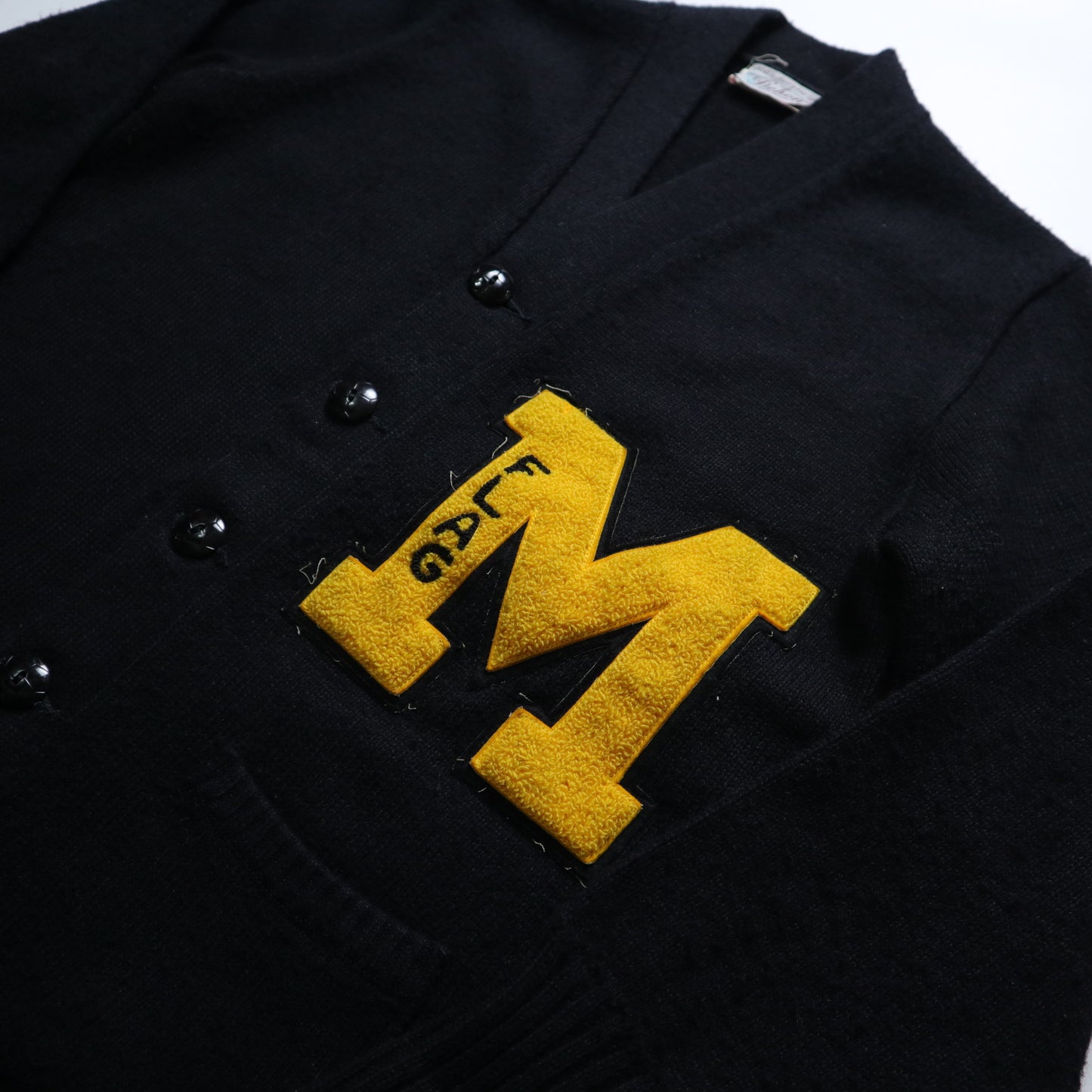 1970s Dehem Varsity Cardigan patch”M” Murray State University 黑色校園針織外套