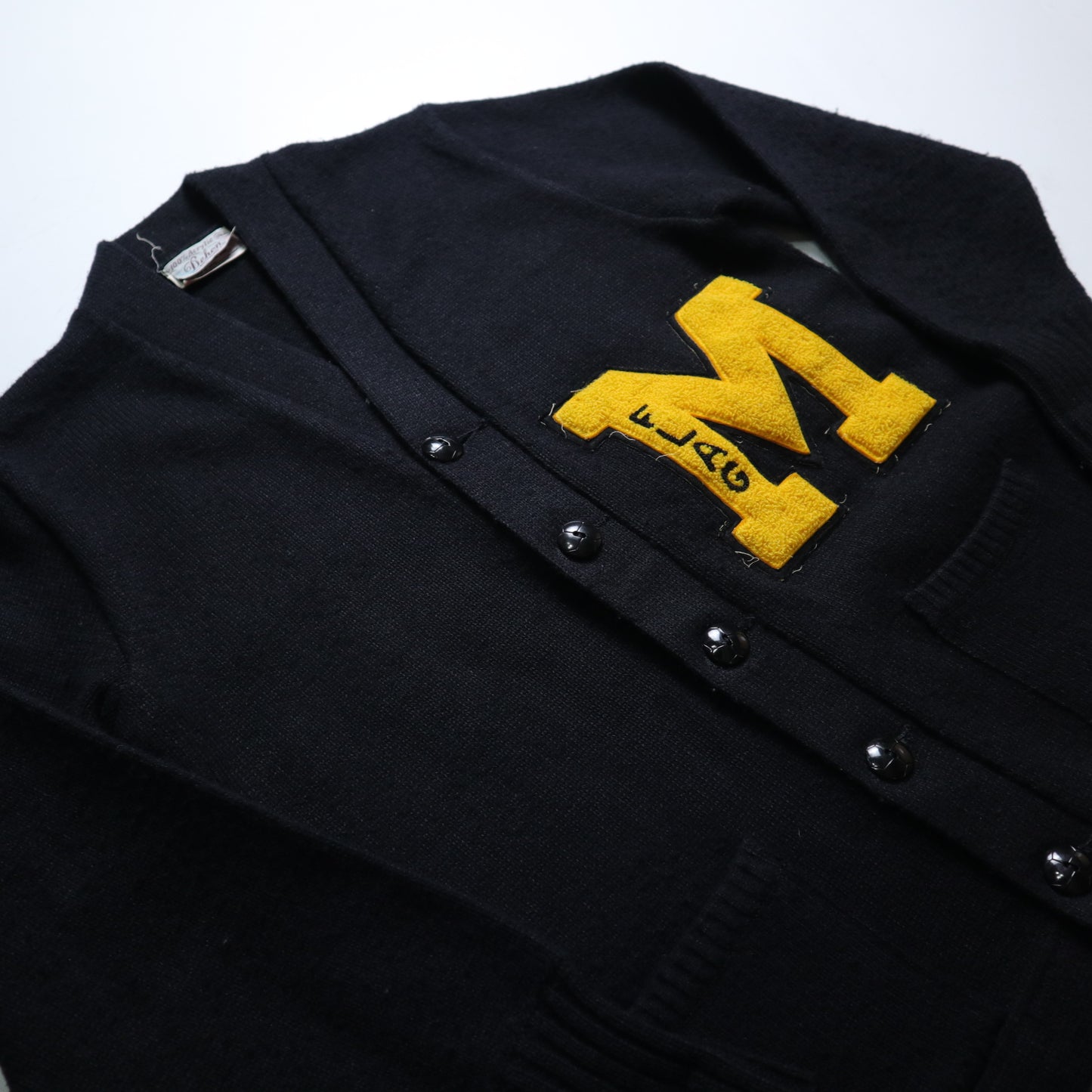 1970s Dehem Varsity Cardigan patch”M” Murray State University 黑色校園針織外套