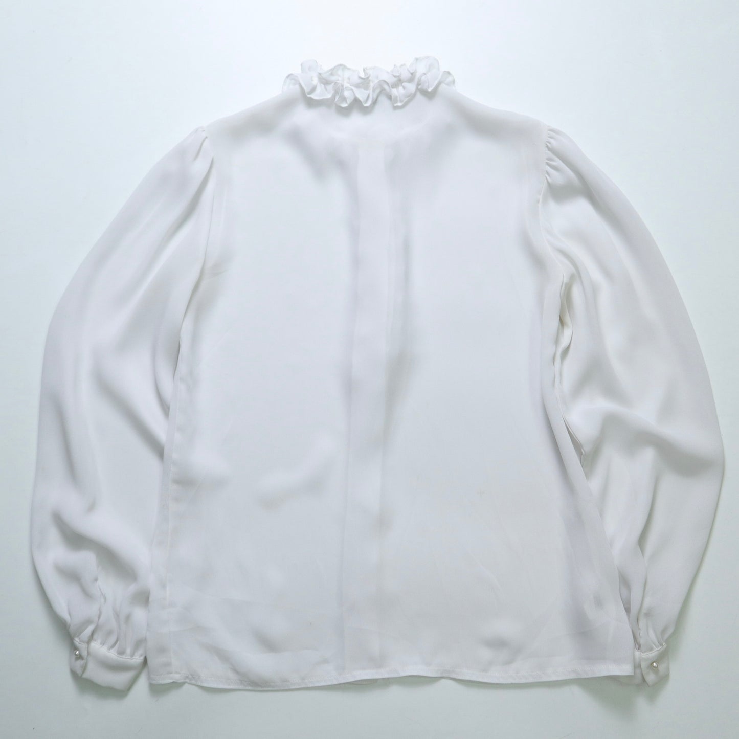 1980s 白色立體荷葉雪紡襯衫