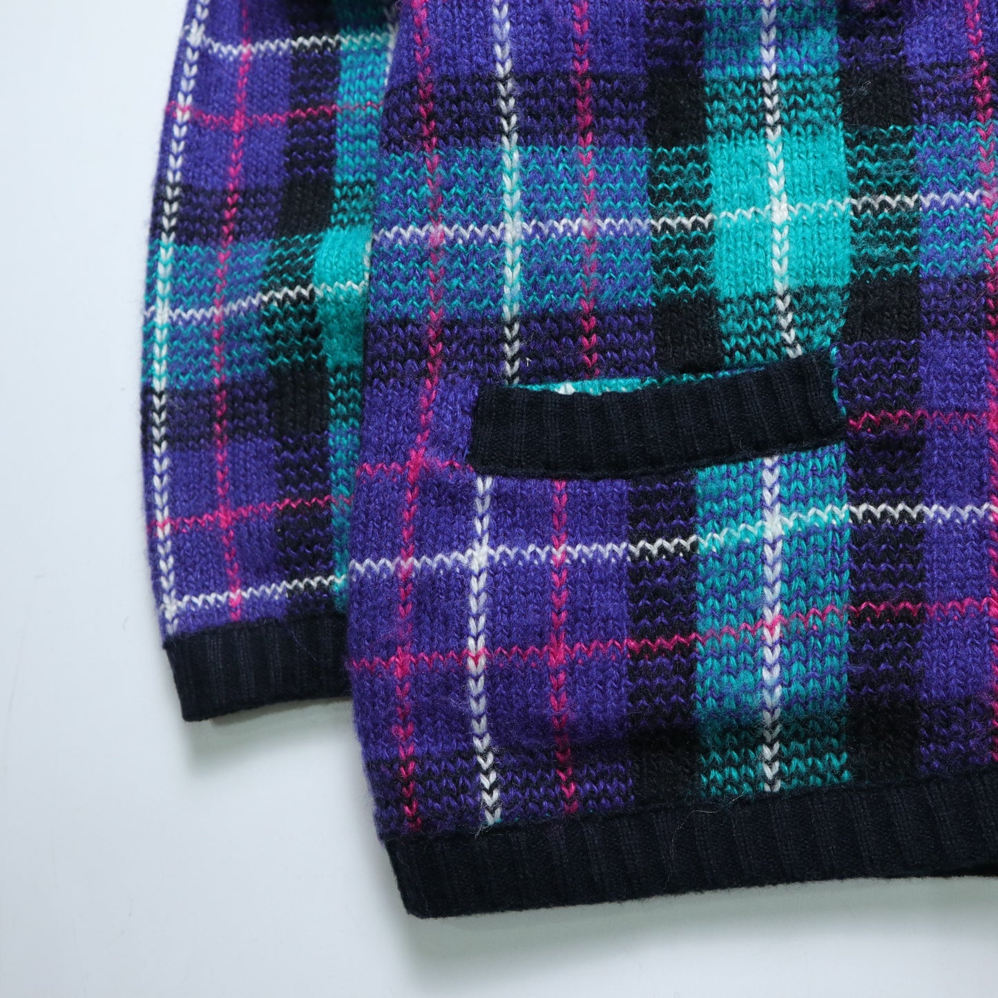 90s 美國製 藍紫色格紋針織外套