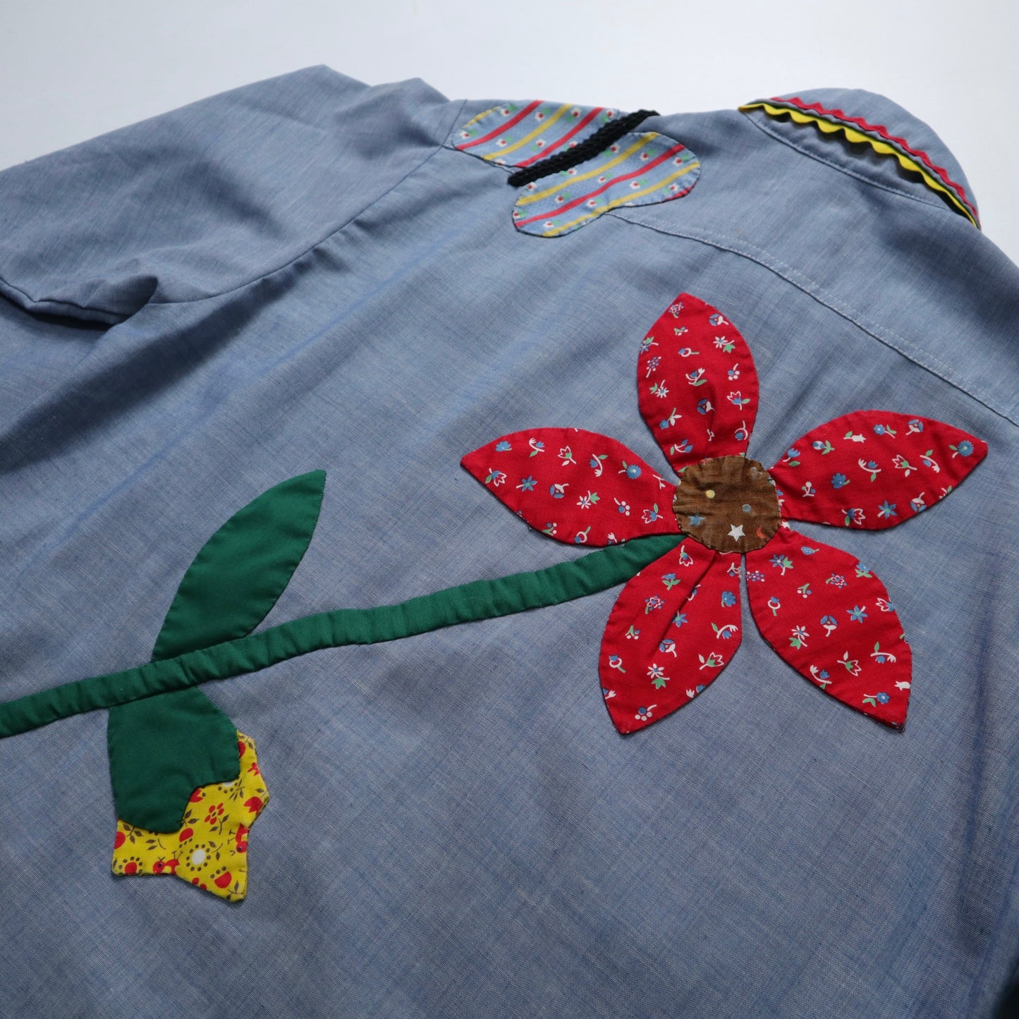 1970s Big Mac chambray double pocket floral patchwork shirt