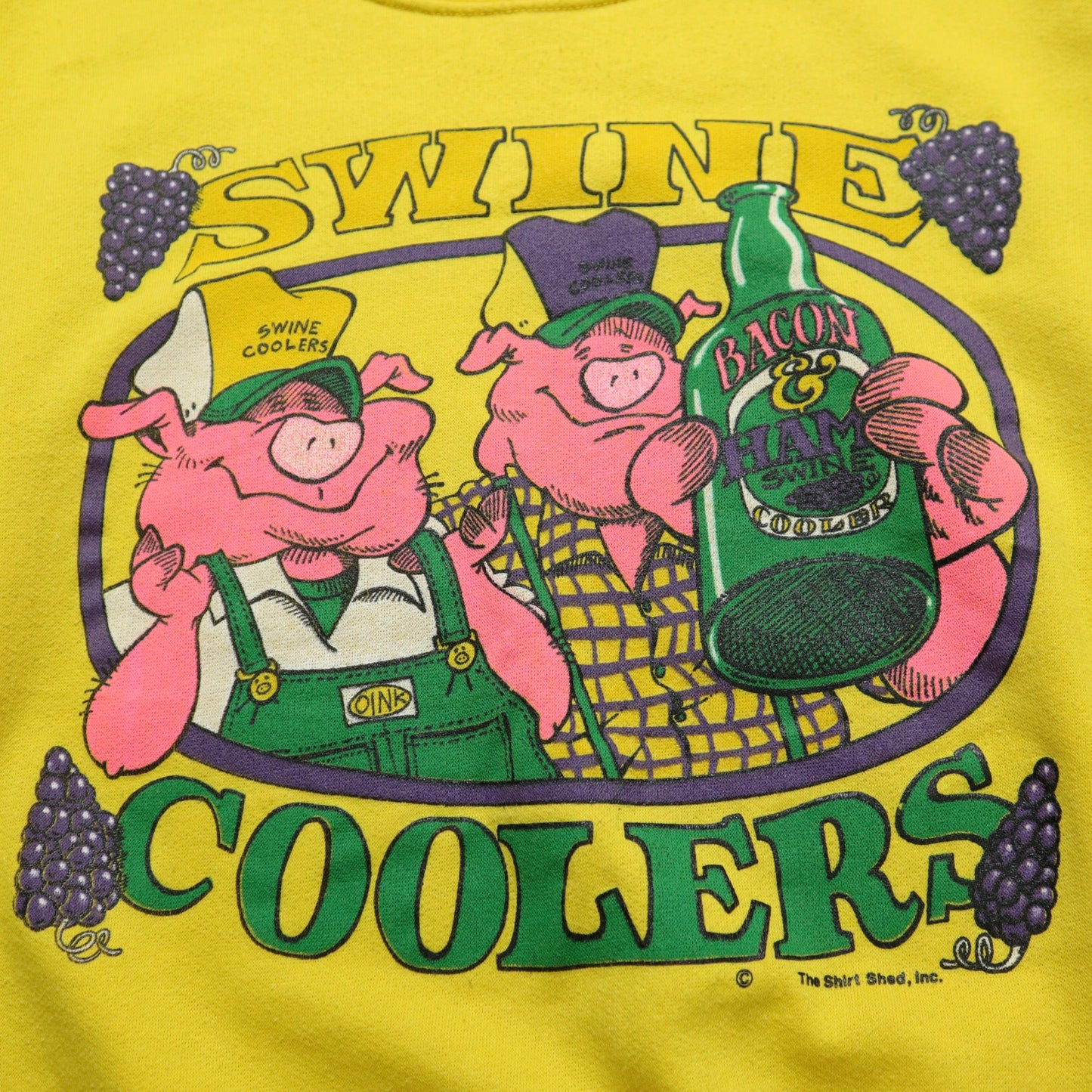 1980s 美國製 Swine Coolers Sweatshirt 豬豬黃色短袖衛衣