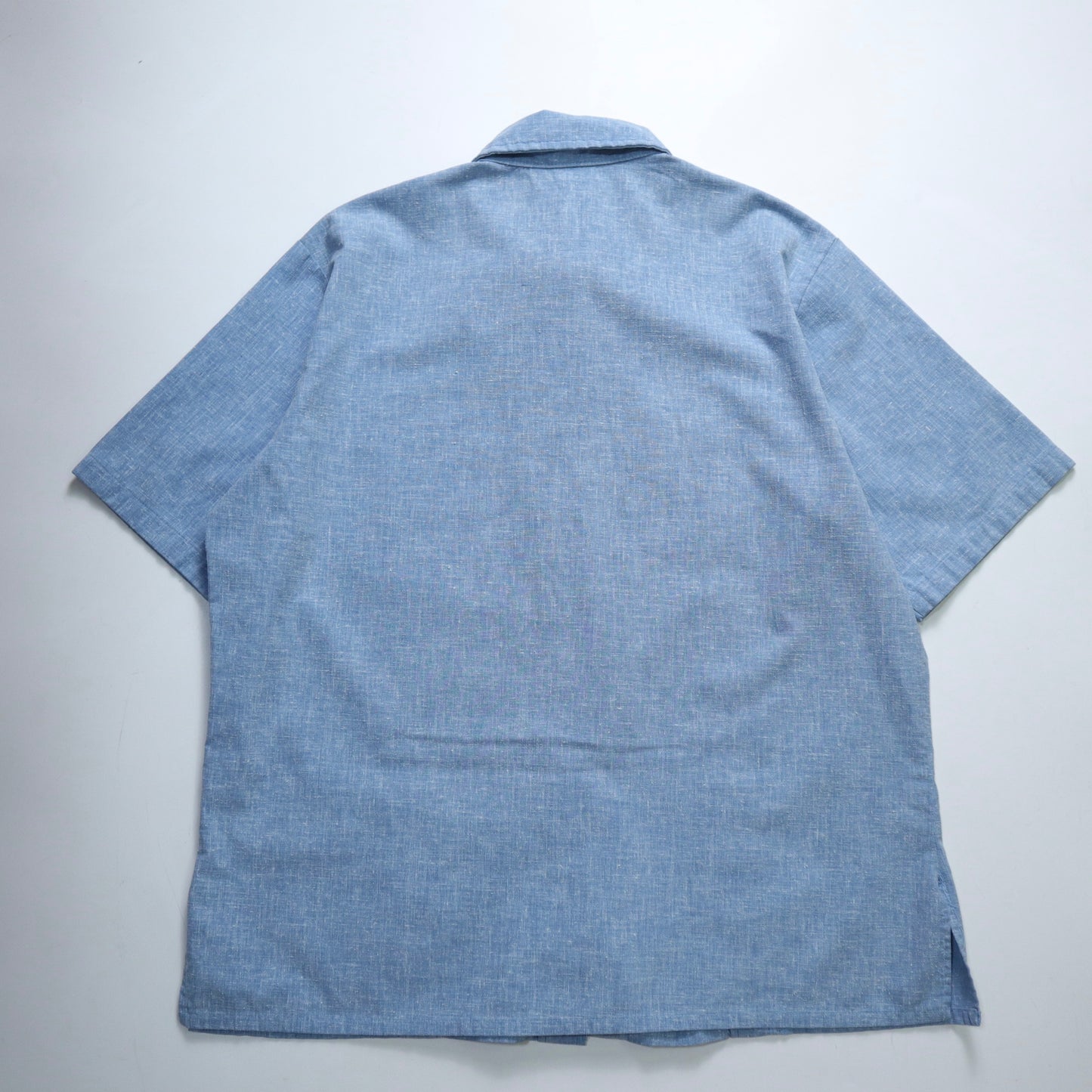1970s JANTZEN American-made aqua blue plain arrow collar shirt Cabana shirt
