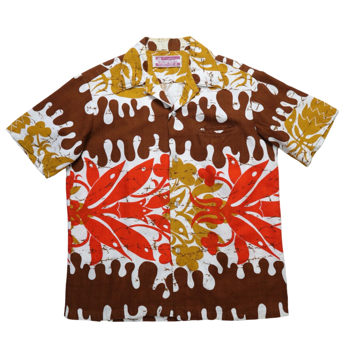 60s Waltah Clarke's
 Printed geometric bark cotton Hawaiian shirt
