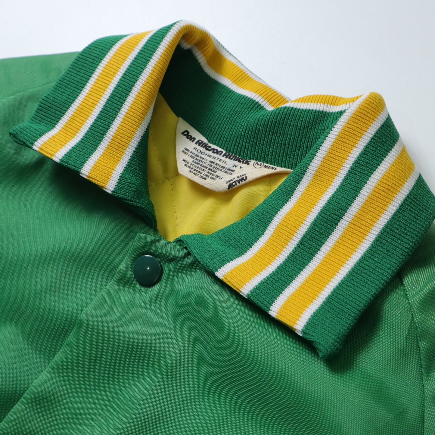 1980s American-made green windproof baseball jacket ACTWU Union made