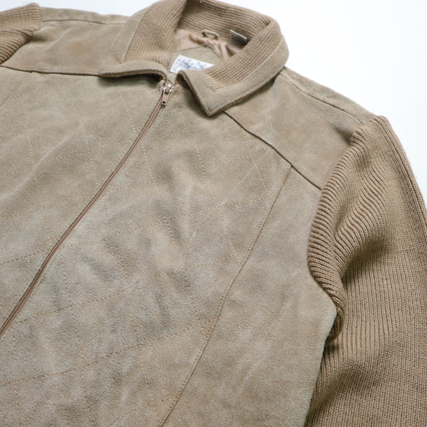 1980s khaki diamond suede jacket with different materials