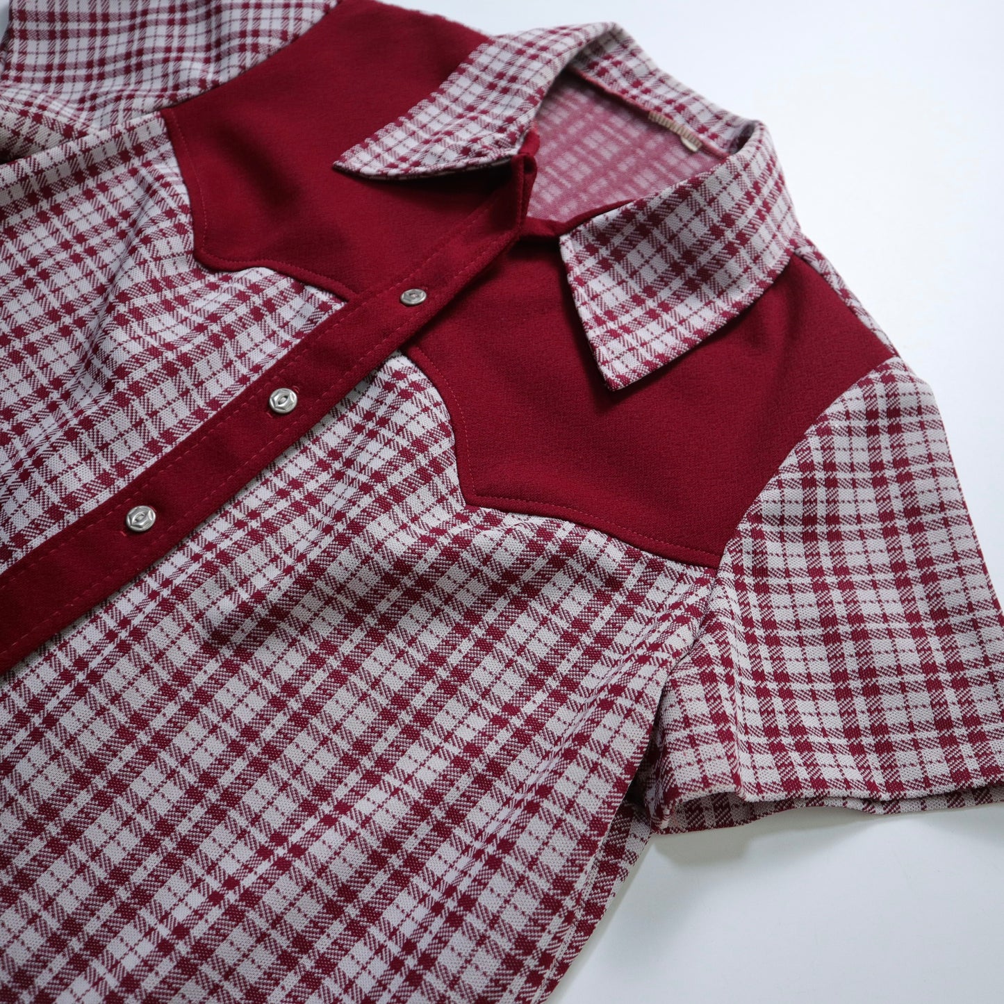 1970s 紅色格紋西部箭領短袖襯衫