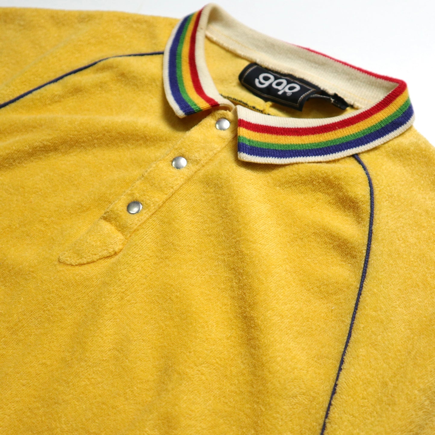 70-80s gap 黃底彩虹領毛巾布上衣 Terry cloth