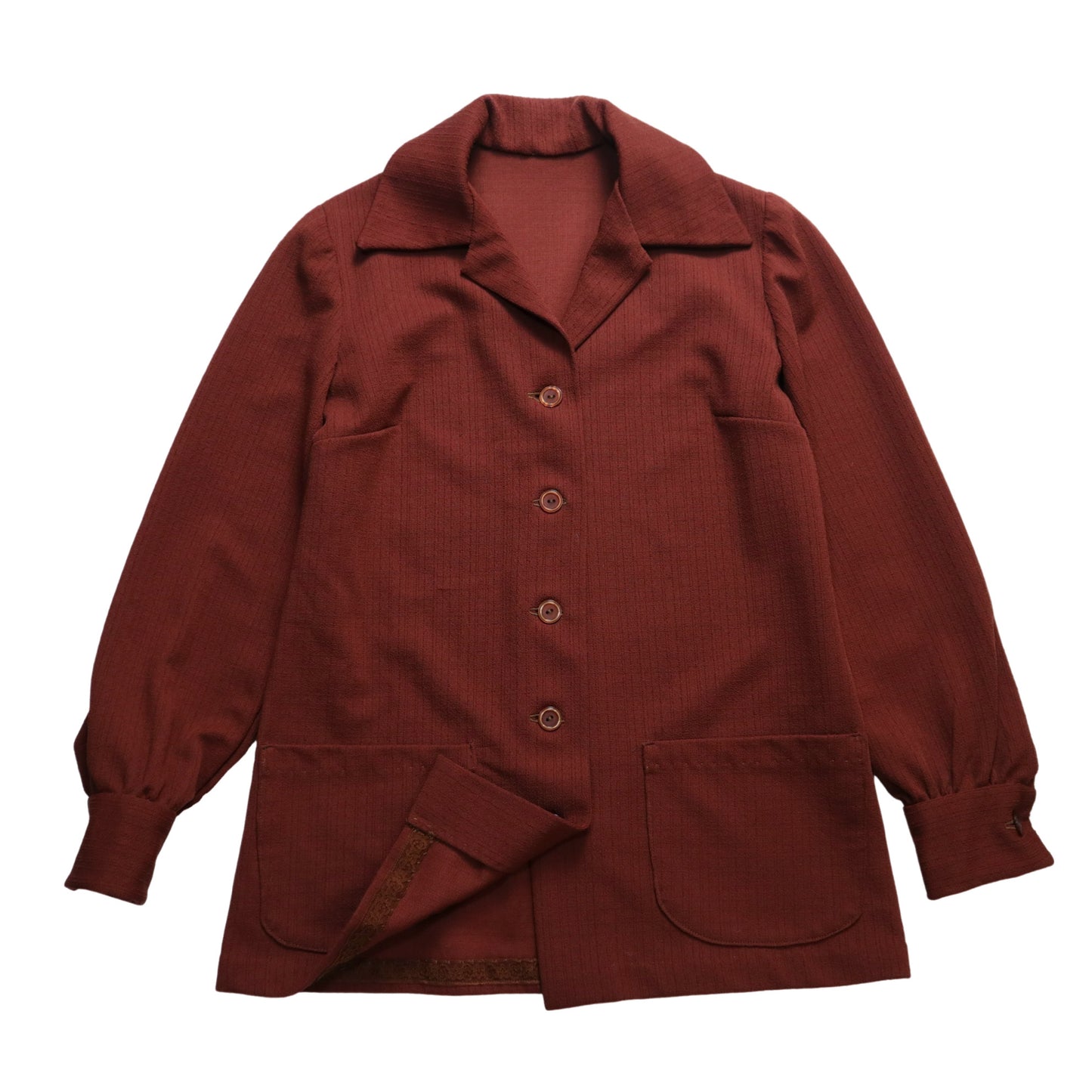 1970s brick red plain cardigan arrow collar shirt