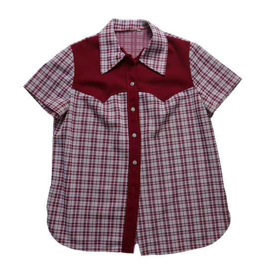 1970s 紅色格紋西部箭領短袖襯衫