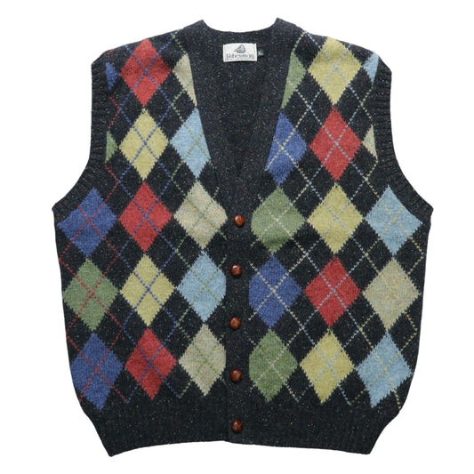 90s Irish-made argyle buckle wool fisherman's vest