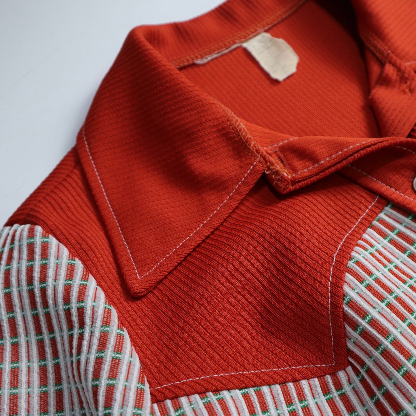 1970s orange-red plaid arrow collar western shirt