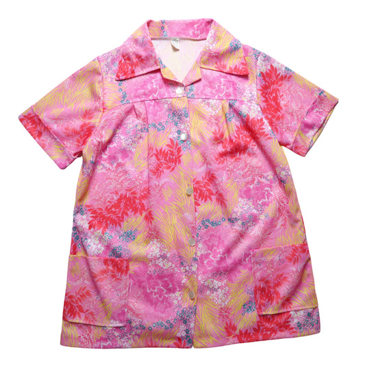 1980s 美國製 粉色印花箭領襯衫 聚酯纖維面料