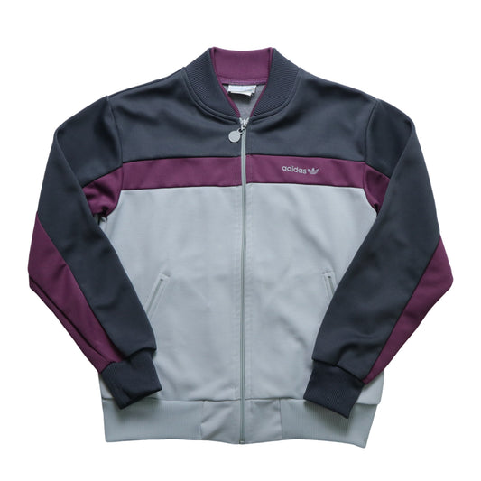 1980s Adidas gray and purple color-blocked sports jacket made in Taiwan
