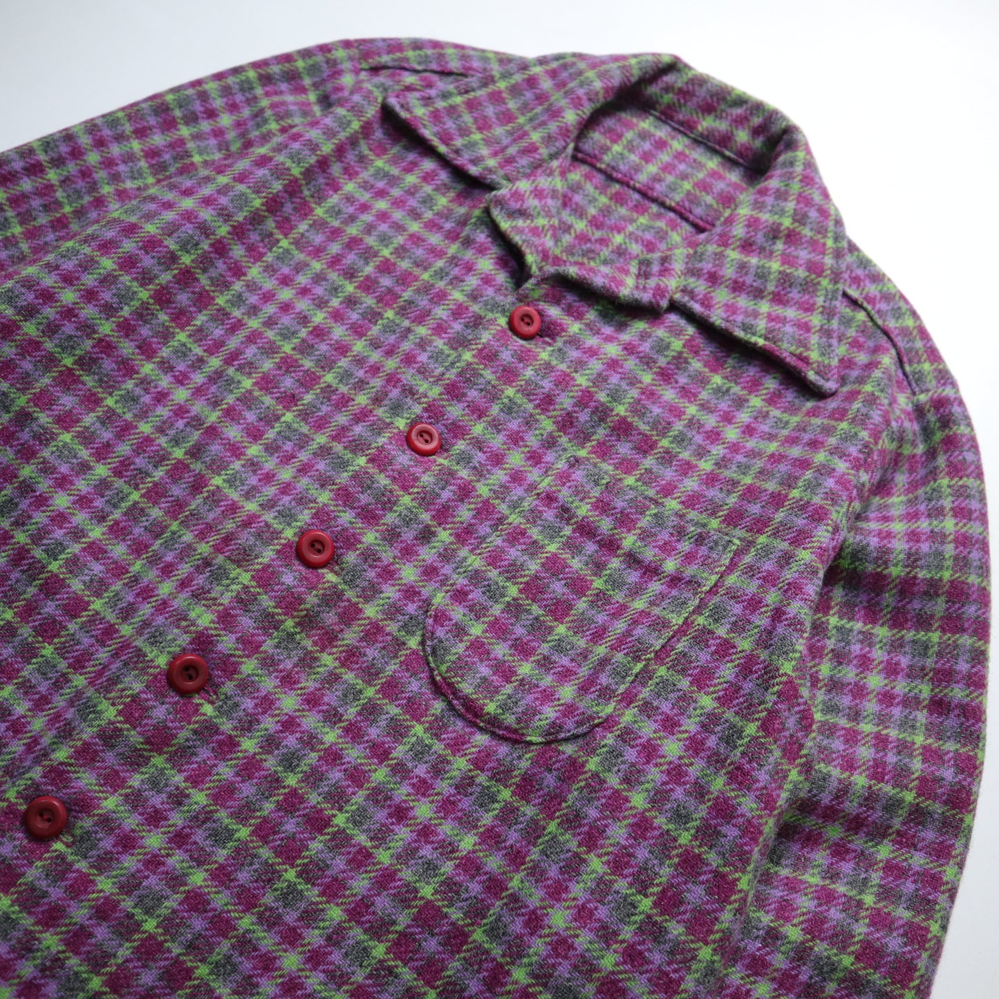 1970s purple plaid wool cardigan shirt