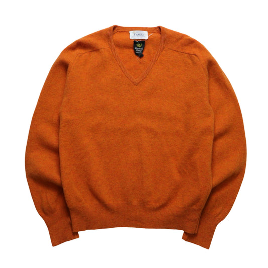 70's American made orange virgin wool V-neck wool sweater