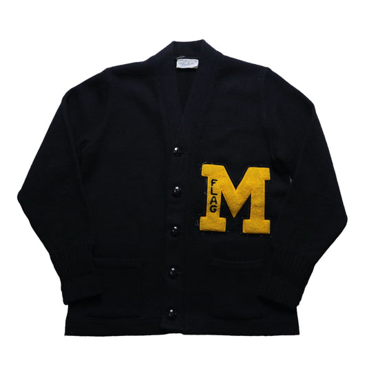 1970s Dehem Varsity Cardigan patch “M” Murray State University black campus knitted jacket