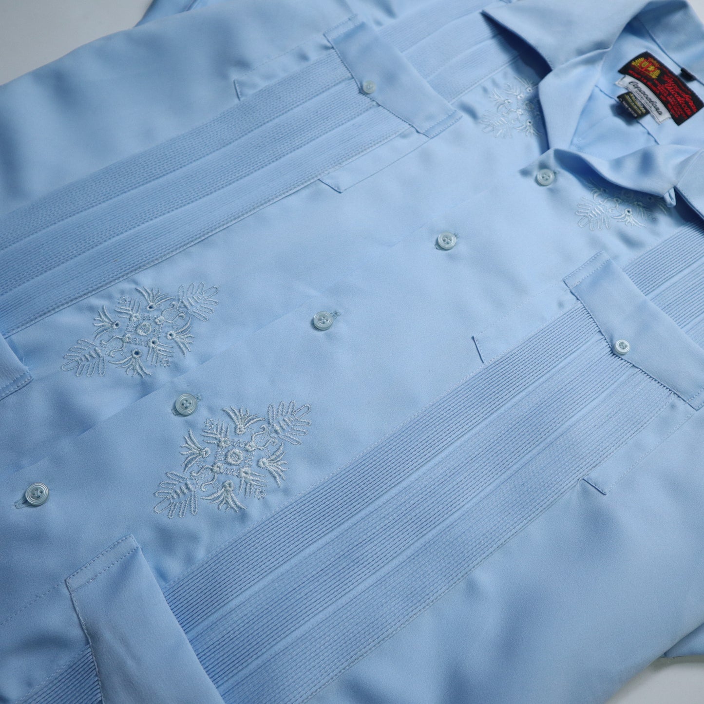 80s/90s メキシコ製アクアブルー刺繍立体ストライプキューバシャツ