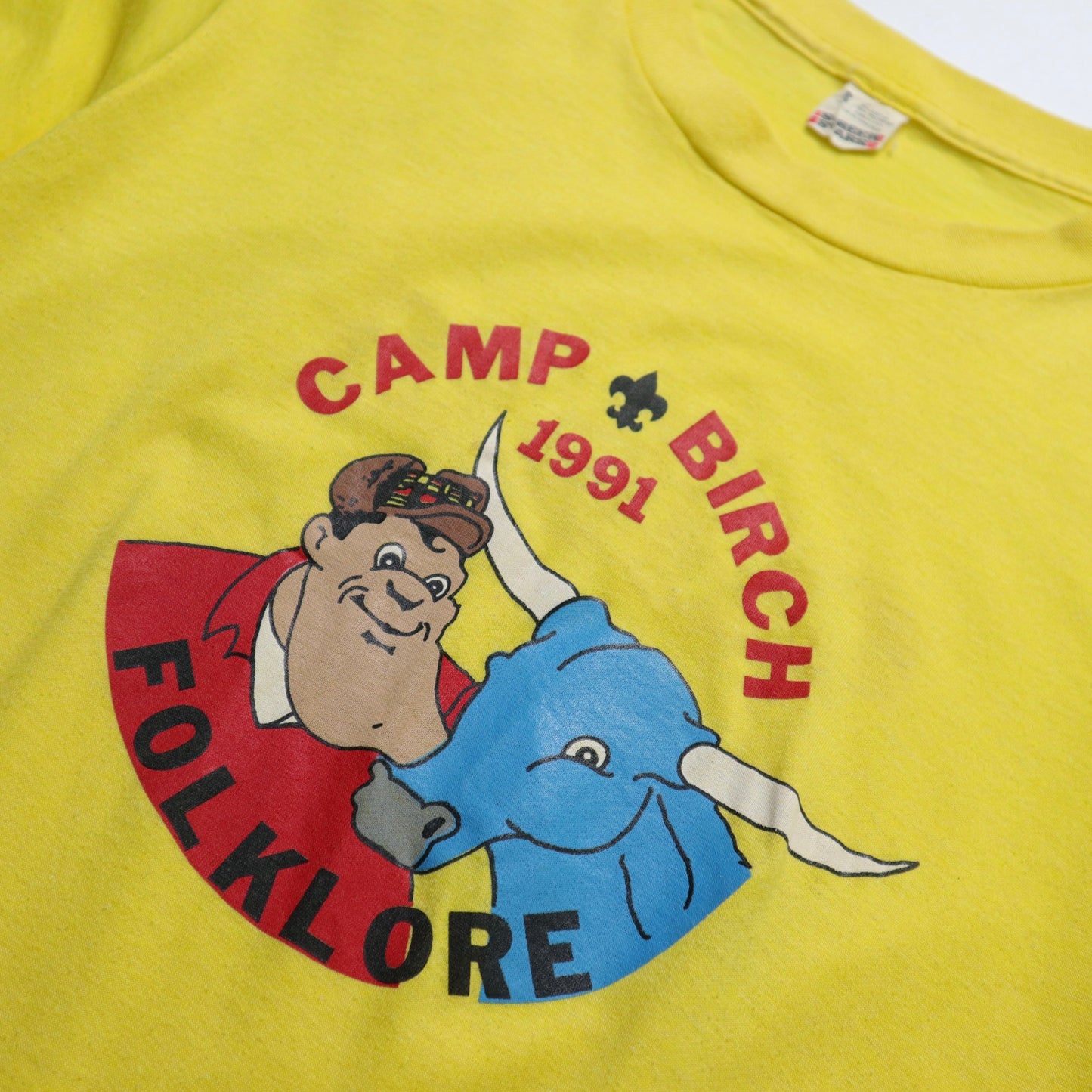 1991 American made Camp Birch yellow offset tee