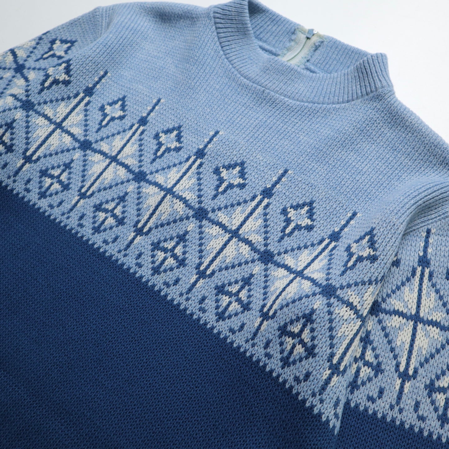1980s Blue Snowflake Knit Talon Zip Pullover