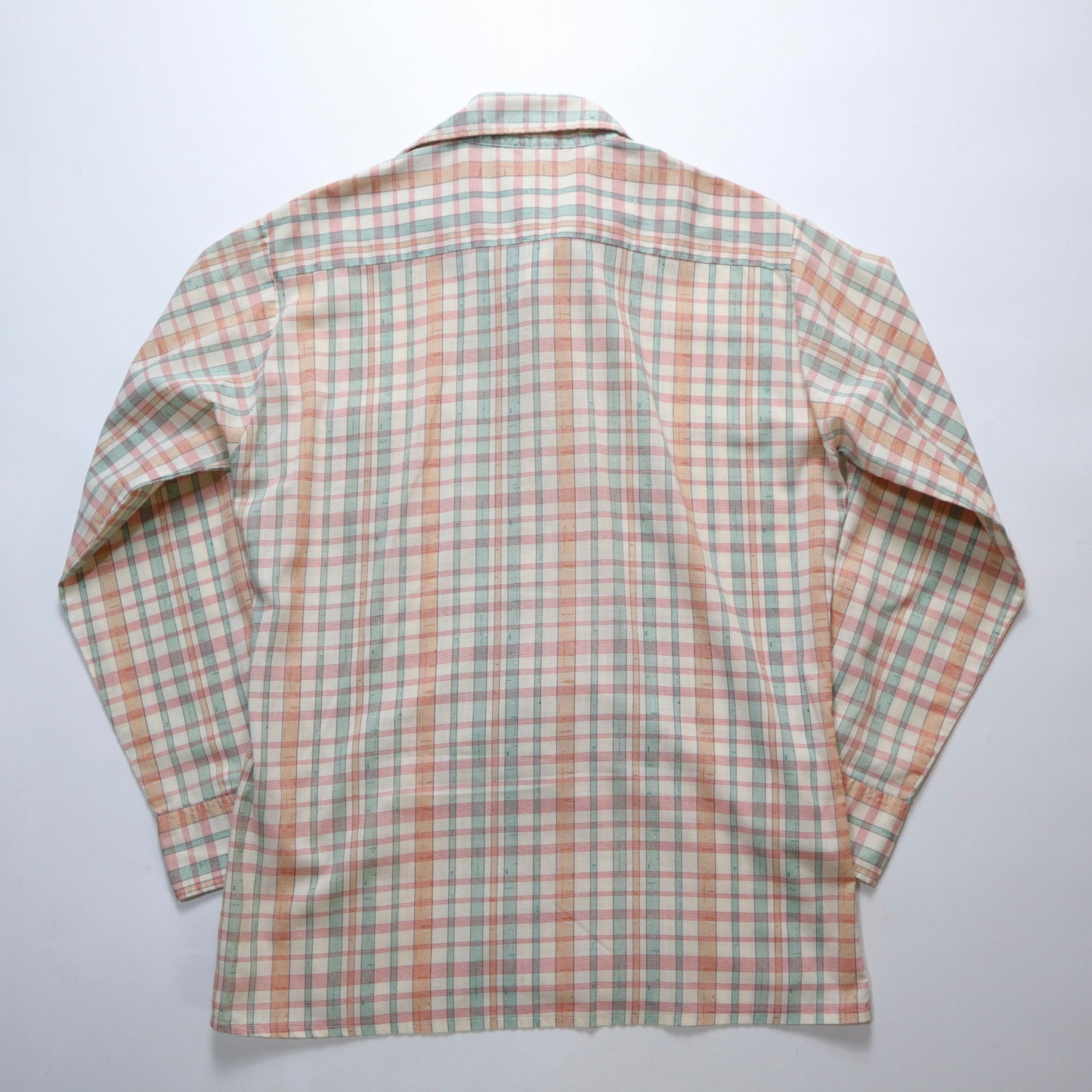 1970s Perma-Press 綠粉格紋箭領襯衫